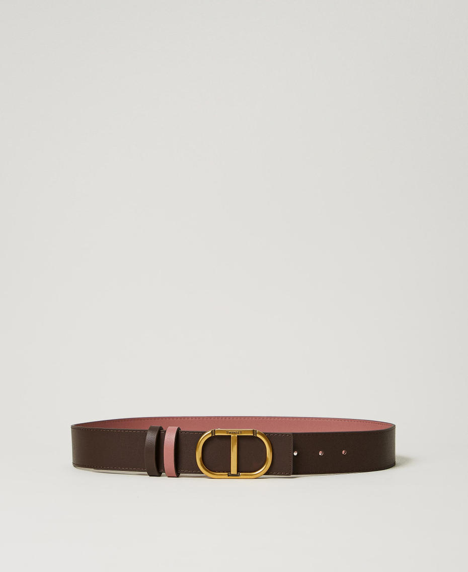 Reversible leather belt with Oval T Two-tone Coffee Chocolate / Chocolate Woman 242TO5470_12011_01