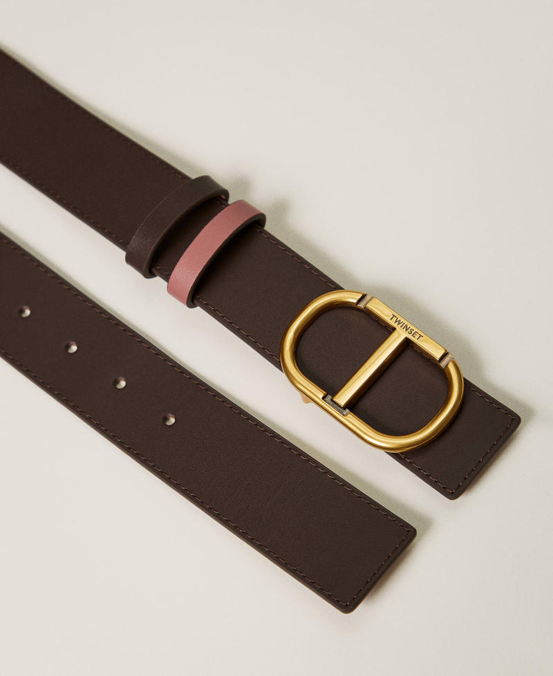 Reversible leather belt with Oval T Two-tone Coffee Chocolate / Chocolate Woman 242TO5470_12011_02