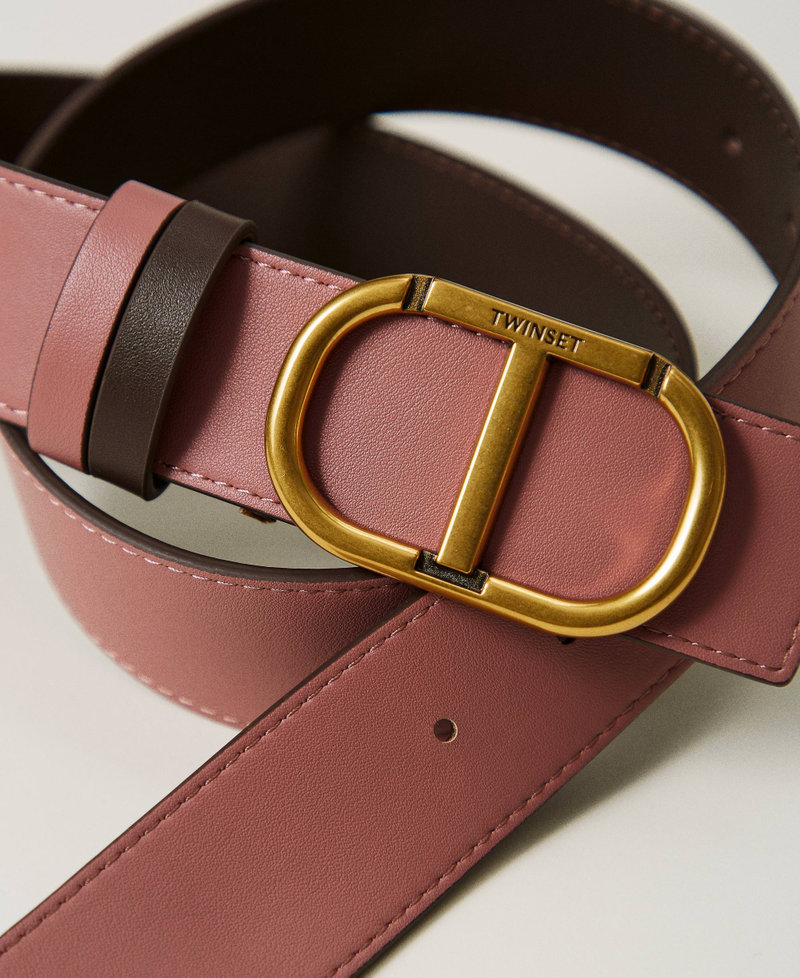 Reversible leather belt with Oval T Two-tone Coffee Chocolate / Chocolate Woman 242TO5470_12011_03