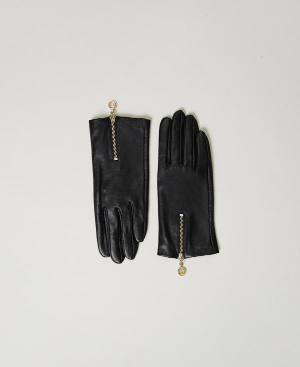 Leather gloves with zip and Oval T