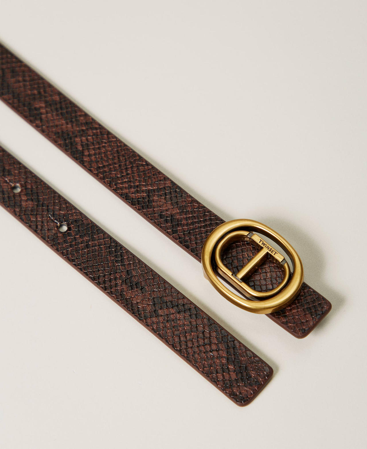 Snake print reversible belt Chocolate Malt / Dark Chocolate Python Print Woman 242TO5600_12015_02