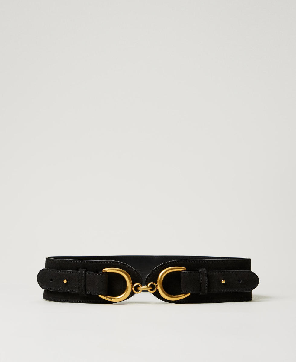 Ceinture en cuir avec barrette Noir Femme 242TO5610_00006_01