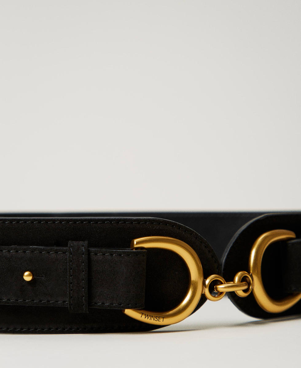 Ceinture en cuir avec barrette Noir Femme 242TO5610_00006_02
