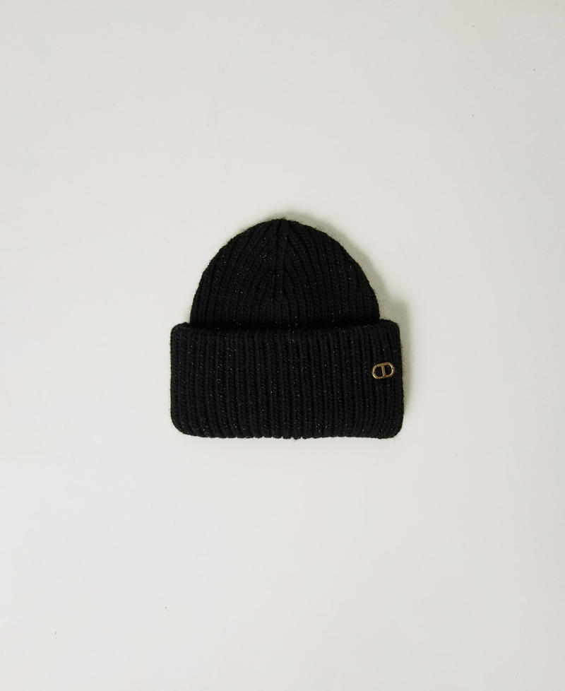 Ribbed knit beanie with Oval T Black Woman 242TO5730_00006_01