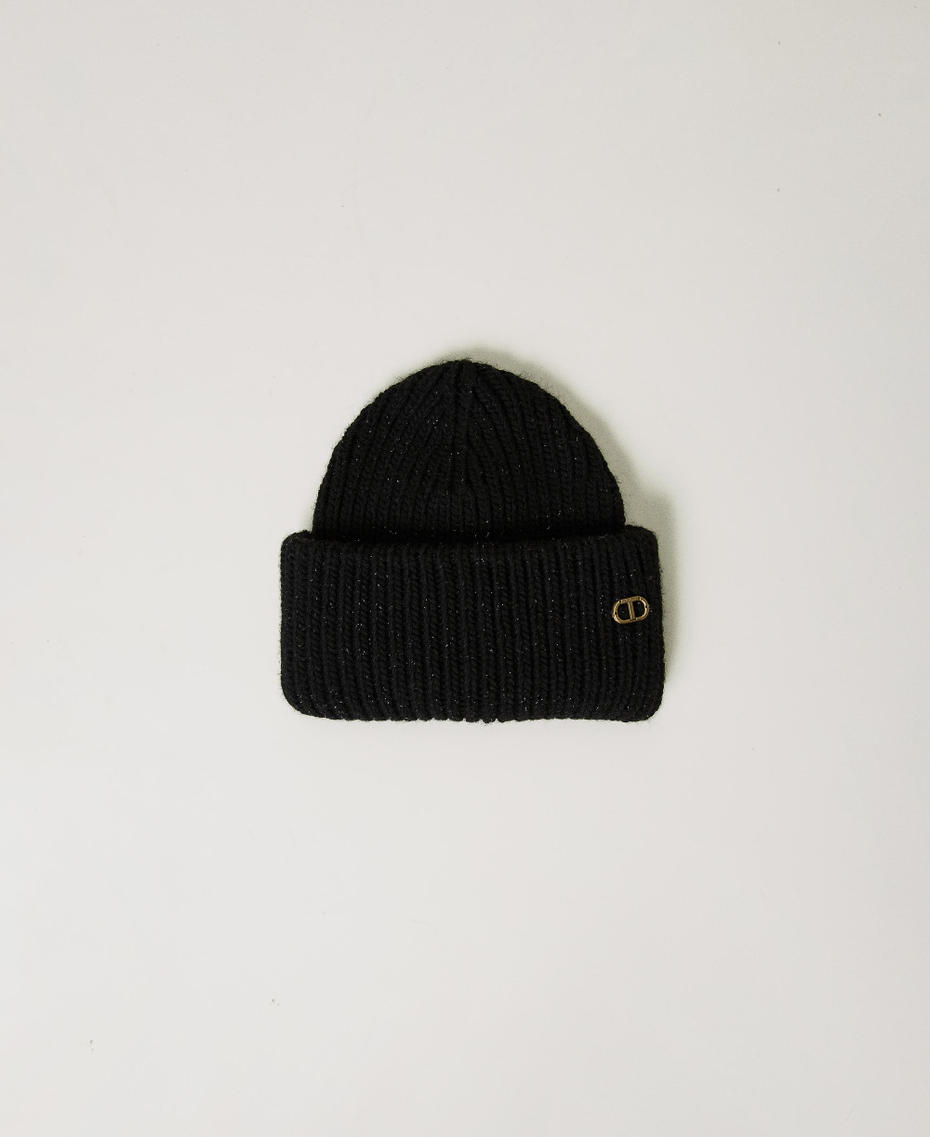 Ribbed knit beanie with Oval T Black Woman 242TO5730_00006_01