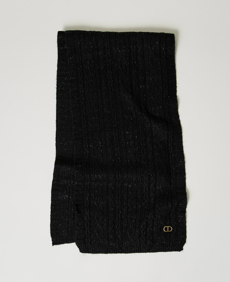 Cable knit scarf with lurex Black Woman 242TO5731_00006_01