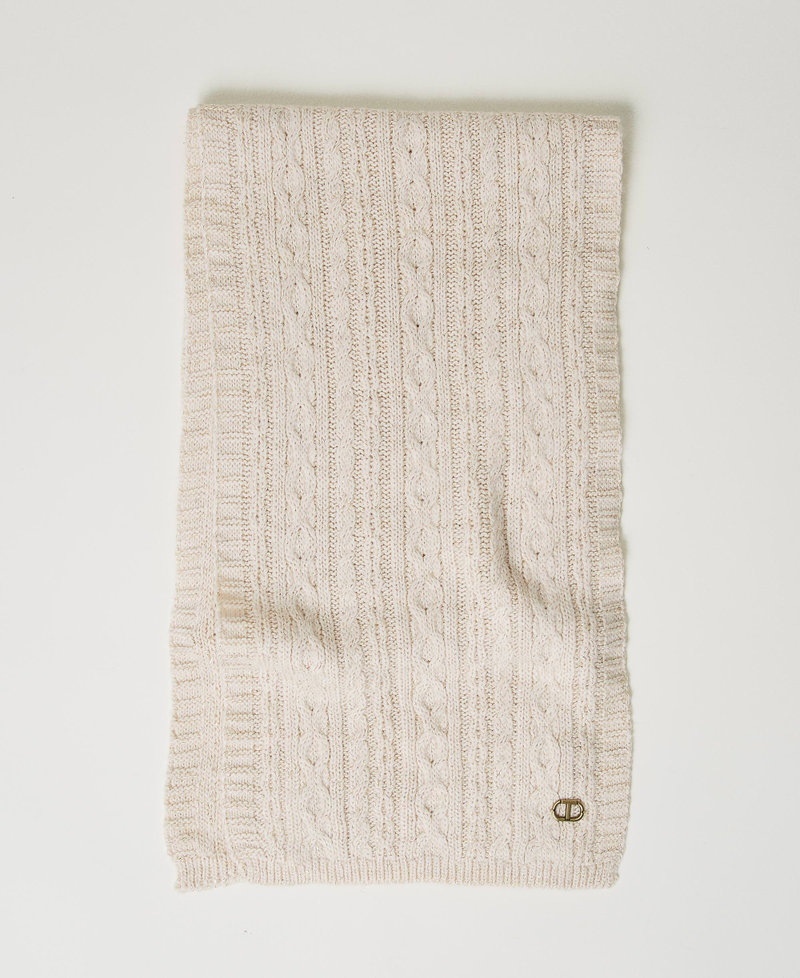 Cable knit scarf with lurex White Cream Woman 242TO5731_11952_01