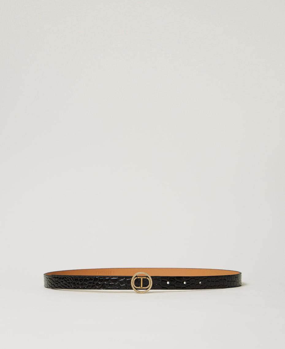 Croc print leather belt