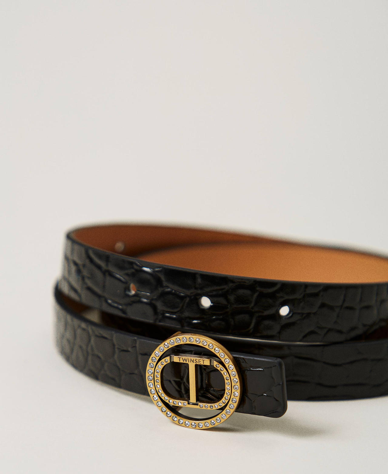 Croc print leather belt Black Woman 242TO5740_00006_02