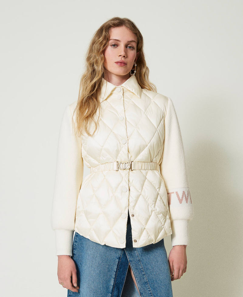 Quilted puffer jacket with knit sleeves Old White Woman 242TP2010_11748_02