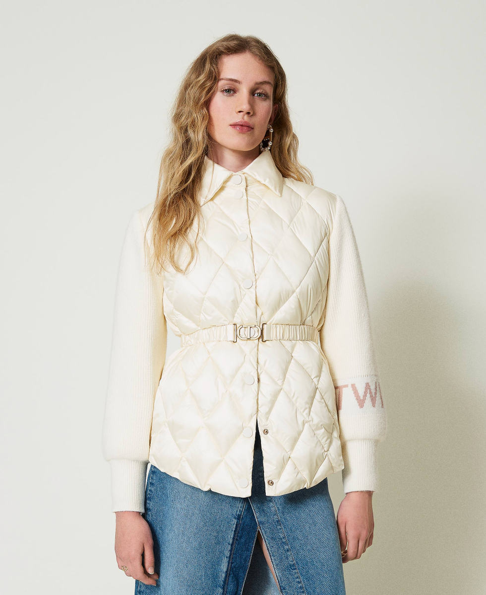 Quilted puffer jacket with knit sleeves Woman White TWINSET Milano