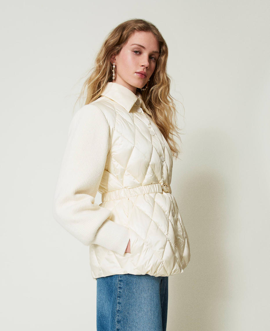 Quilted puffer jacket with knit sleeves Old White Woman 242TP2010_11748_03