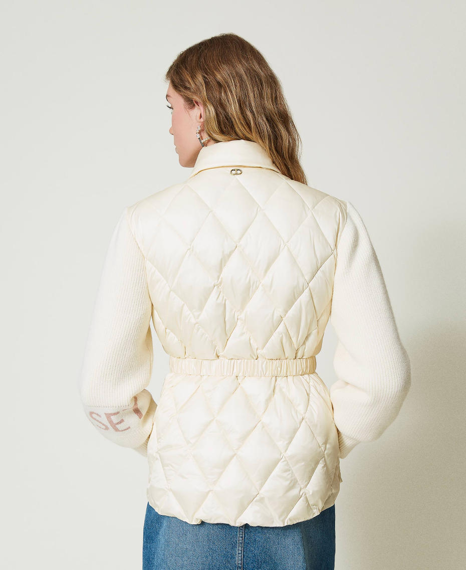 Quilted puffer jacket with knit sleeves Old White Woman 242TP2010_11748_04