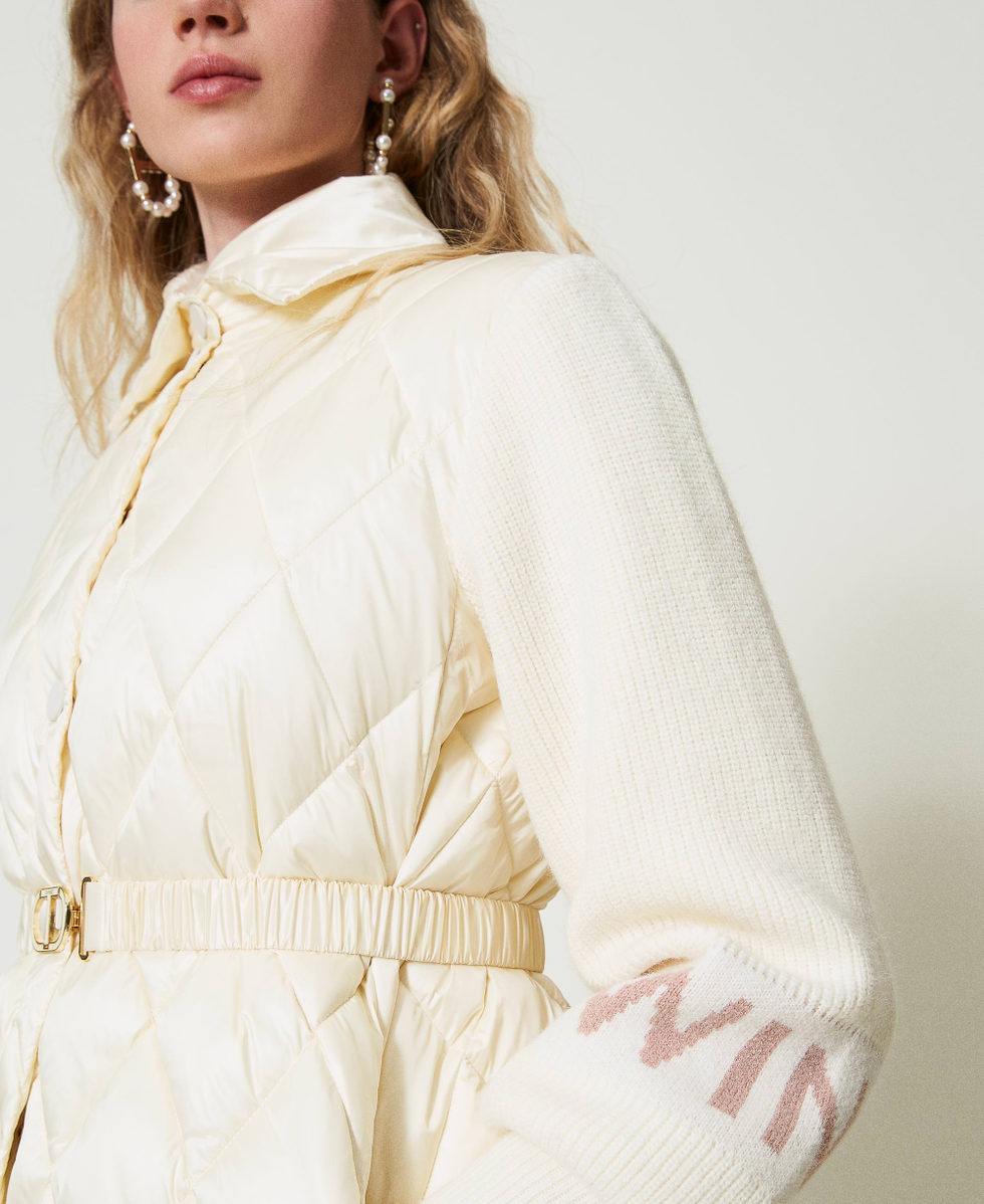 Quilted puffer jacket with knit sleeves