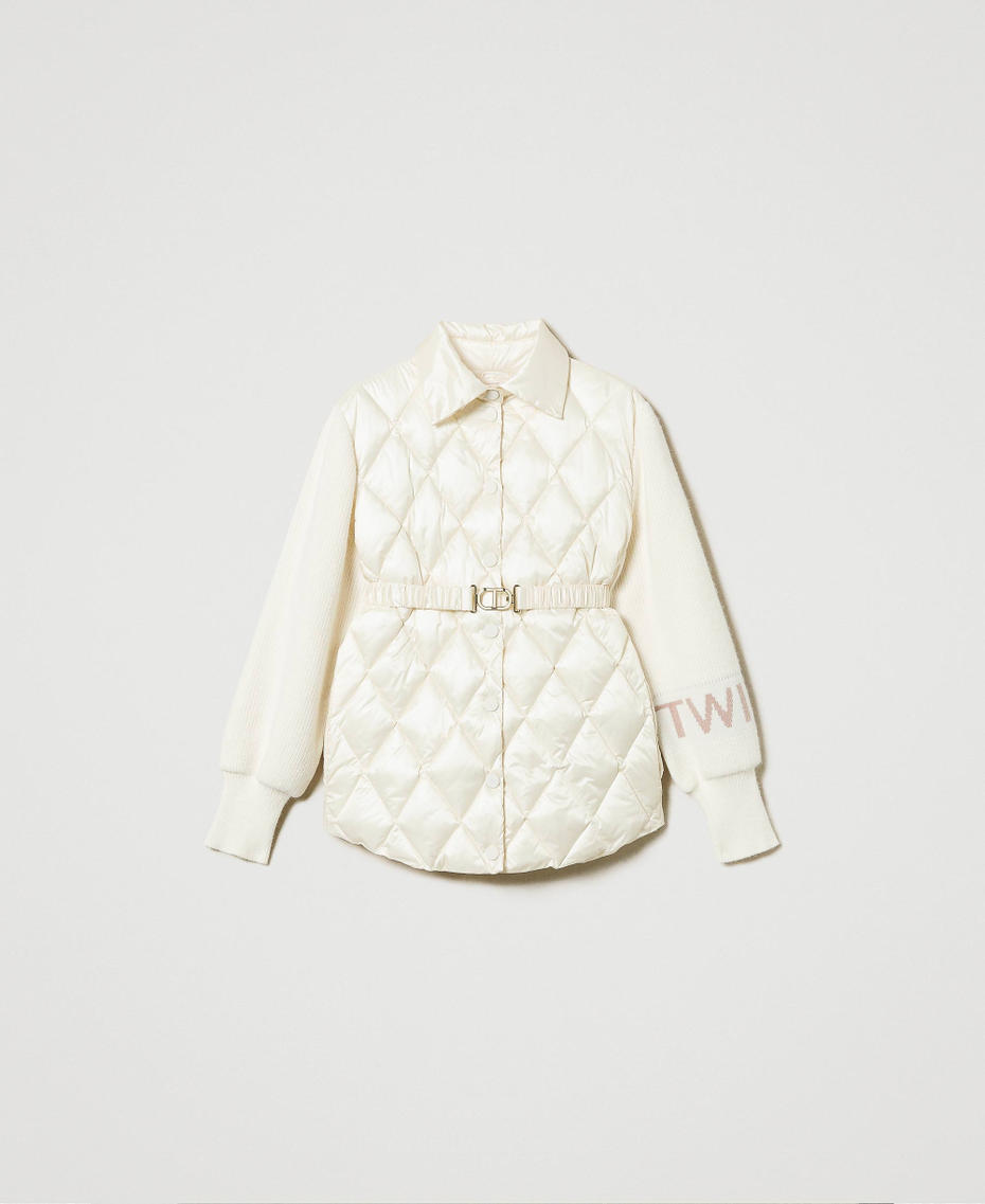 Quilted puffer jacket with knit sleeves Old White Woman 242TP2010_11748_S0