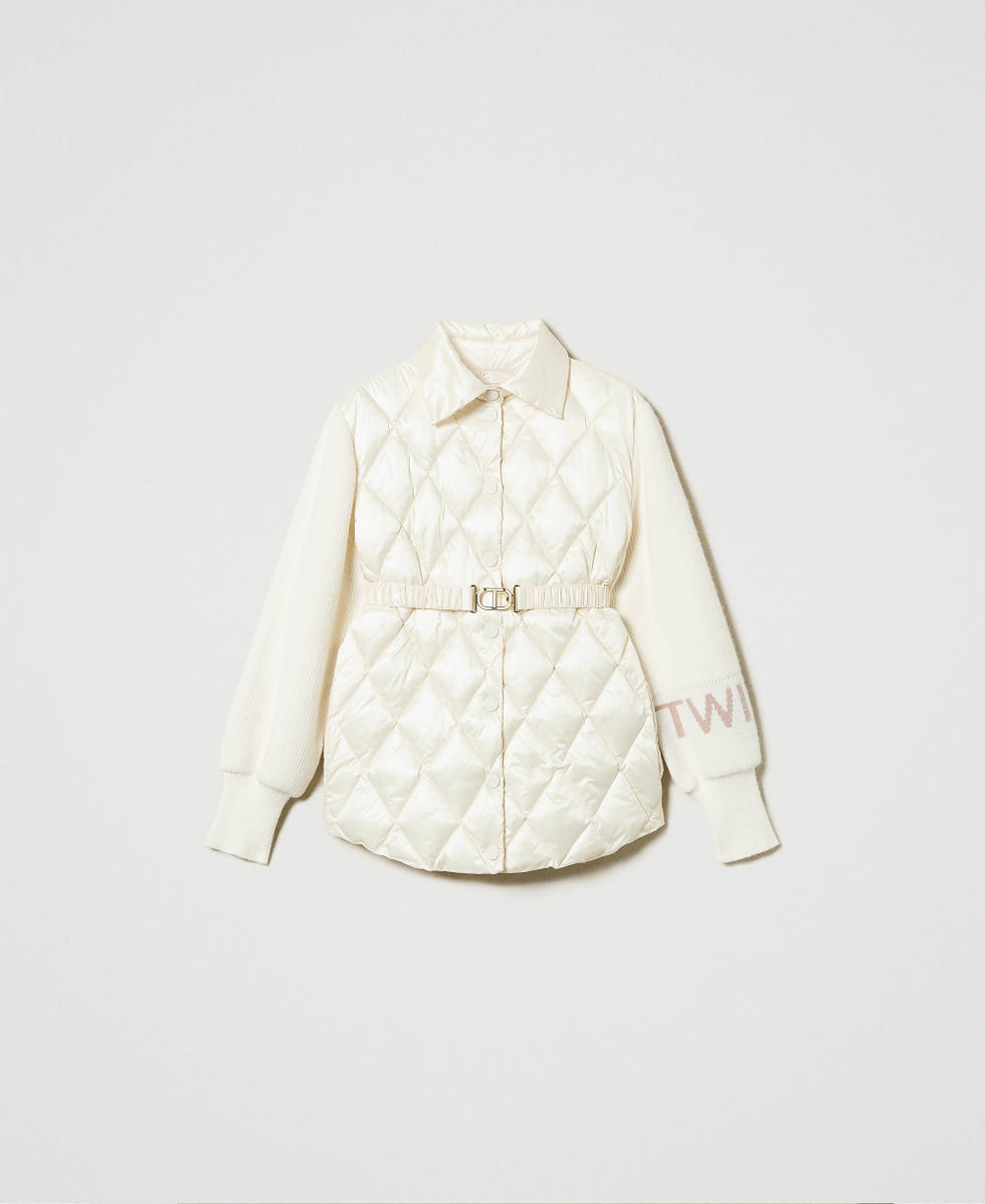 Quilted puffer jacket with knit sleeves