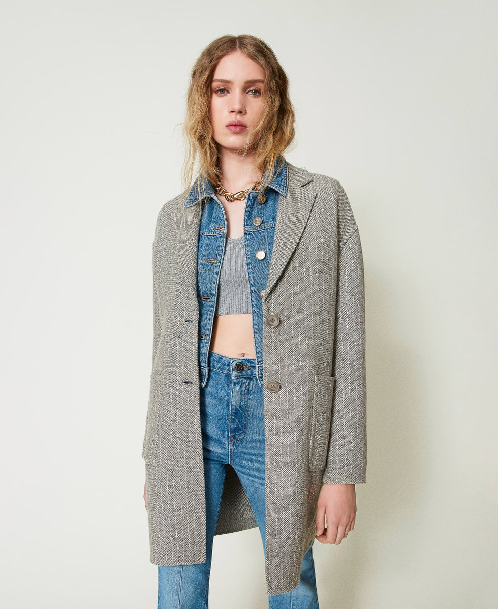 Abrigo de pano doble con lentejuelas Mujer Gris TWINSET Milano