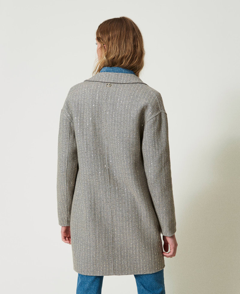 Doubled wool cloth coat with sequins Melange Grey Double Pinstripe Woman 242TP2050_11747_03