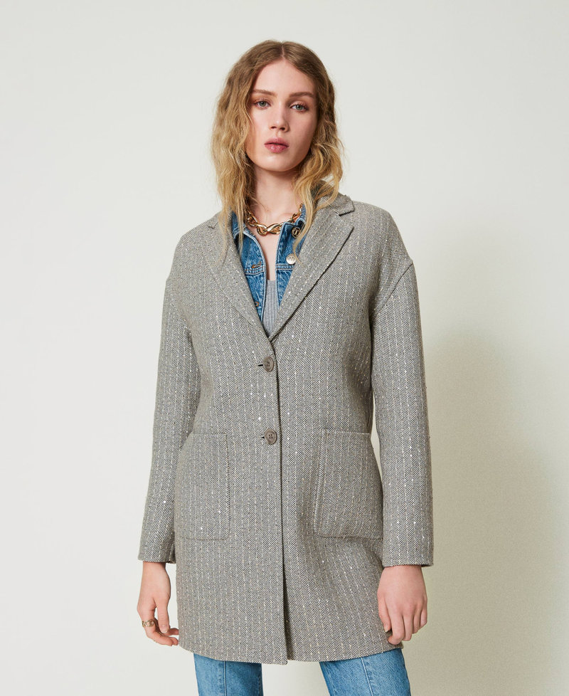 Doubled wool cloth coat with sequins Melange Grey Double Pinstripe Woman 242TP2050_11747_04