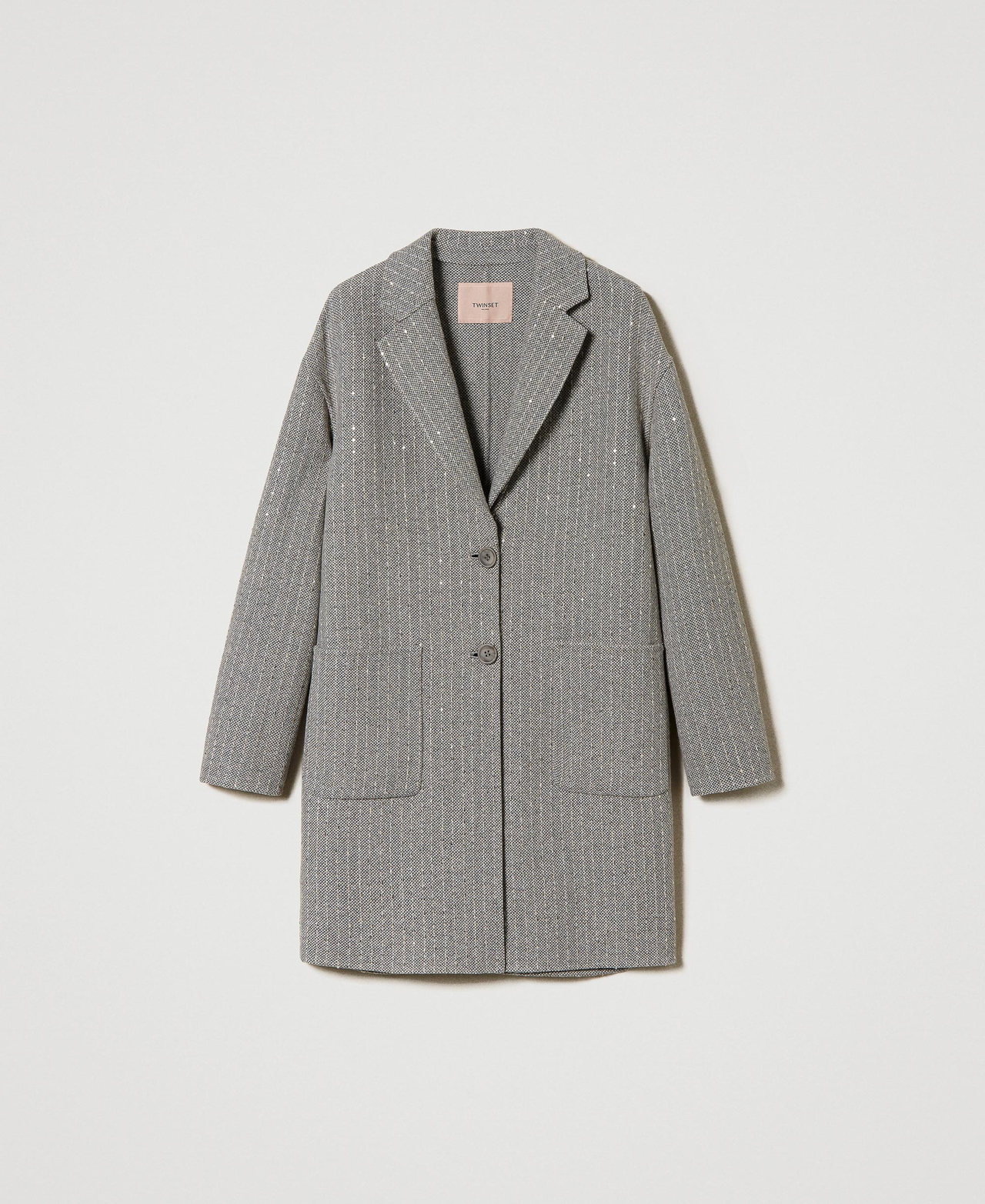 Doubled wool cloth coat with sequins Melange Grey Double Pinstripe Woman 242TP2050_11747_0S