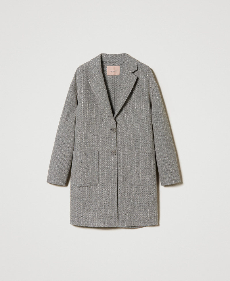 Doubled wool cloth coat with sequins Melange Grey Double Pinstripe Woman 242TP2050_11747_S0
