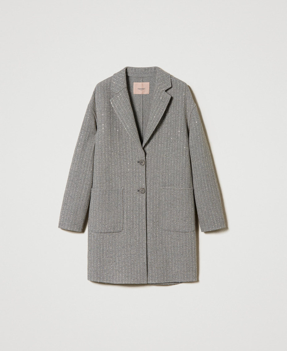 Doubled wool cloth coat with sequins Melange Grey Double Pinstripe Woman 242TP2050_11747_S0
