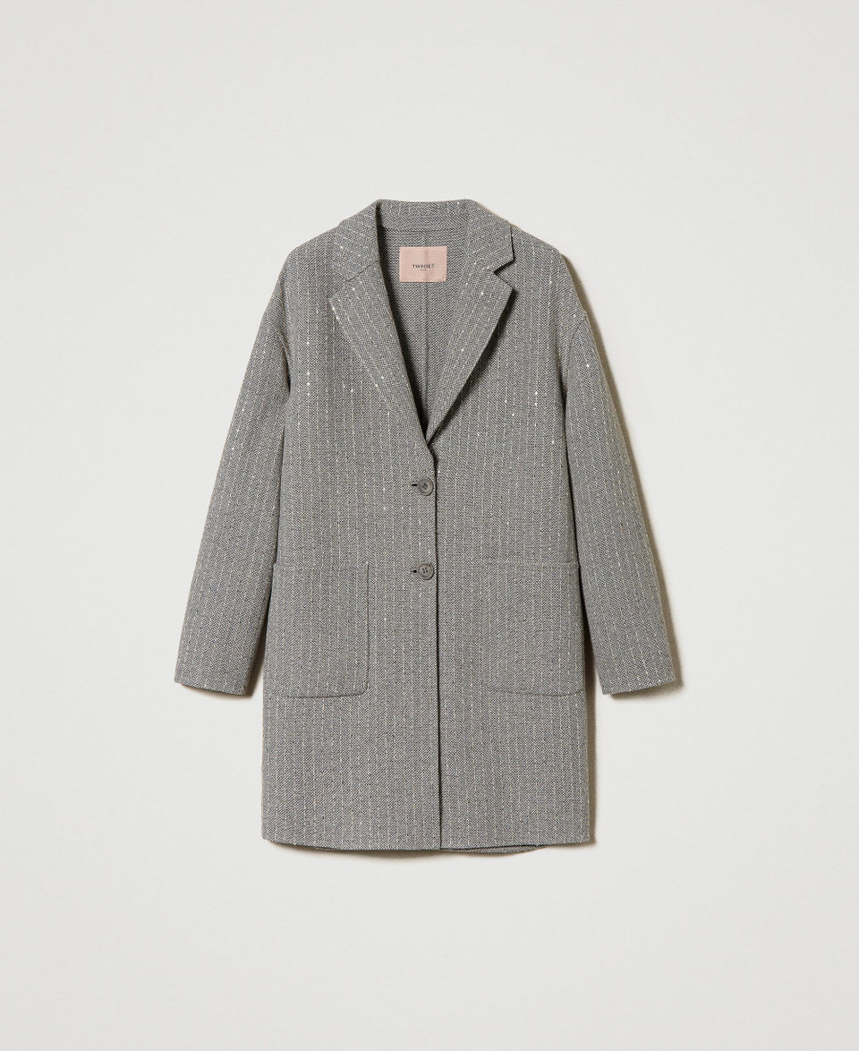 Doubled wool cloth coat with sequins Melange Grey Double Pinstripe Woman 242TP2050_11747_S0