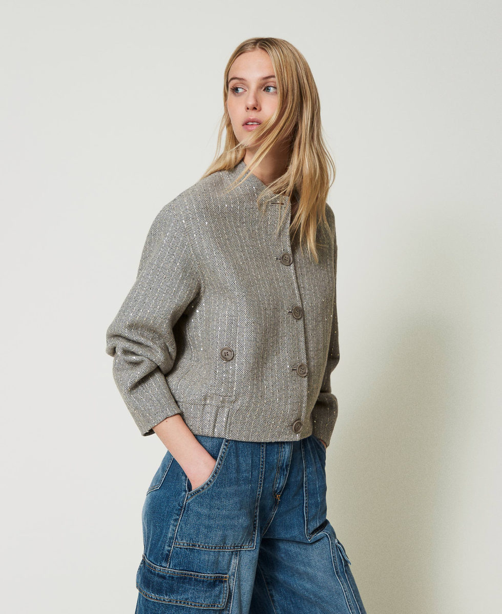 Doubled wool cloth bomber jacket with sequins Woman Grey TWINSET Milano
