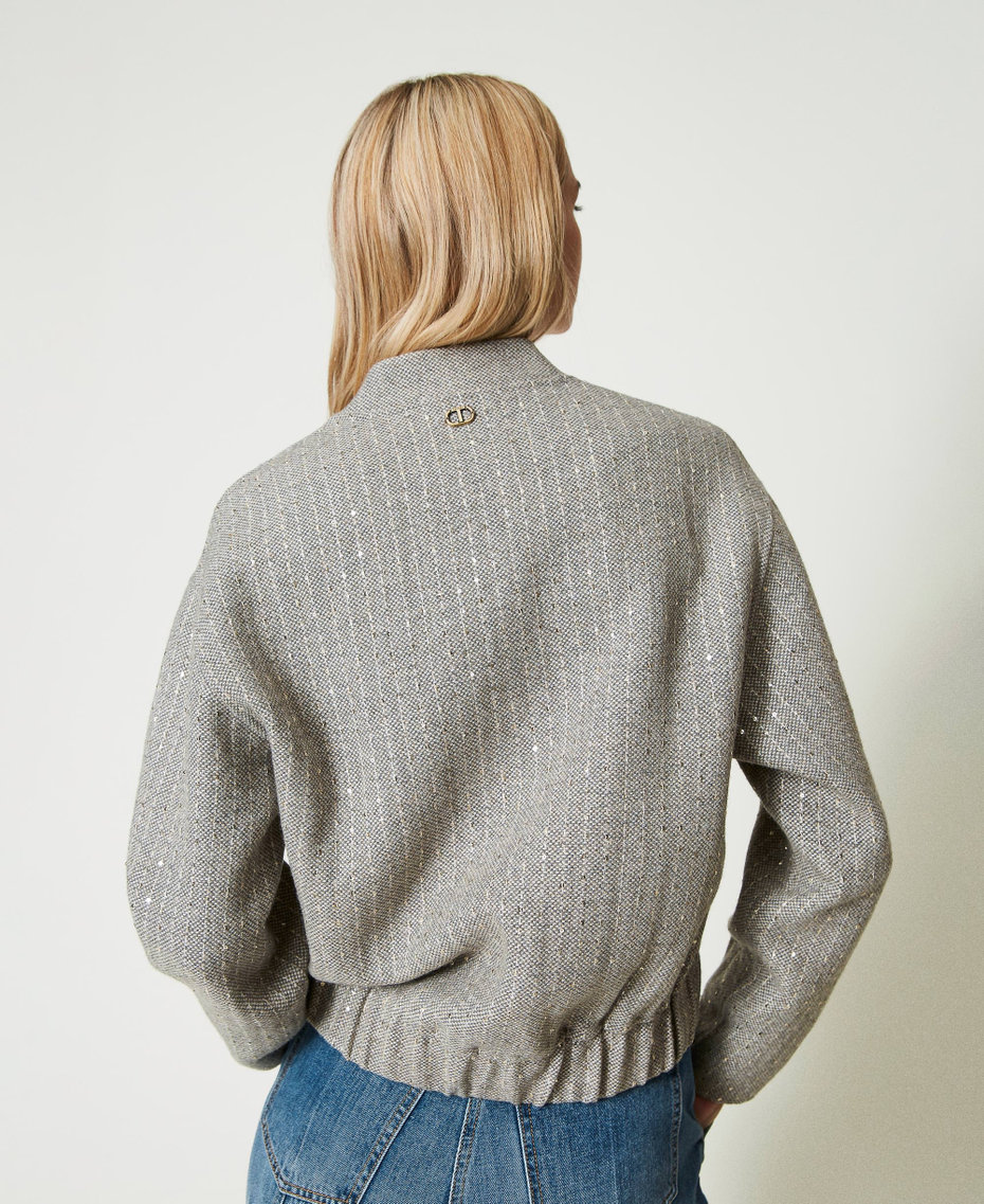 Bomber en drap double avec sequins Double Rayure Gris Chiné Femme 242TP2051_11747_04