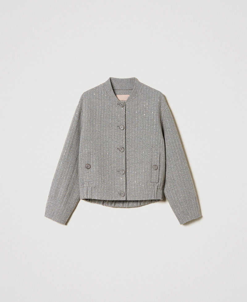 Doubled wool cloth bomber jacket with sequins Melange Grey Double Pinstripe Woman 242TP2051_11747_0S