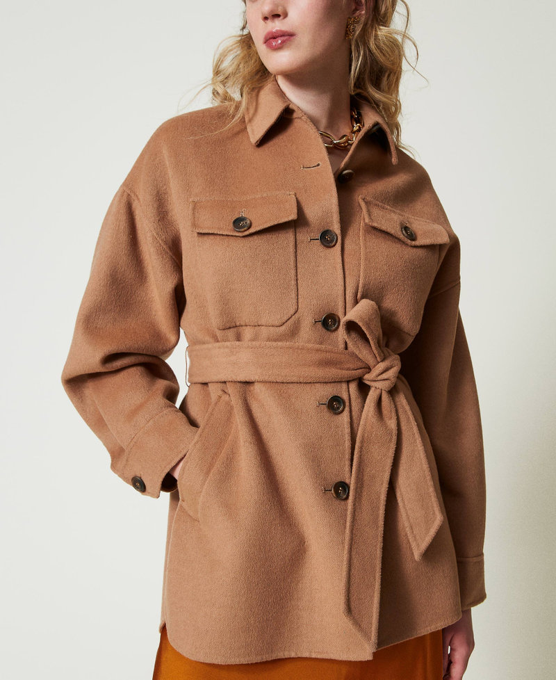 Doubled wool blend cloth caban coat Sandy Brown Woman 242TP2060_11754_04