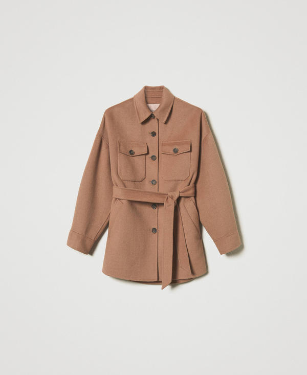 Doubled wool blend cloth caban coat