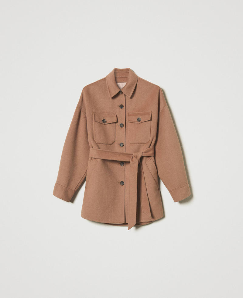 Doubled wool blend cloth caban coat Woman Brown TWINSET Milano