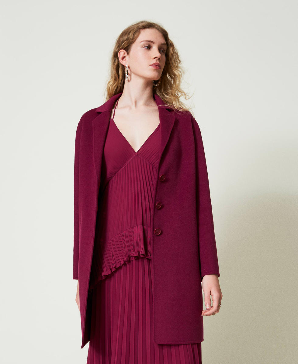 Manteau en drap double de laine m&eacute;lang&eacute;e Violet &laquo;&nbsp;Prune Rouge&nbsp;&raquo; Femme 242TP2062_05245_01