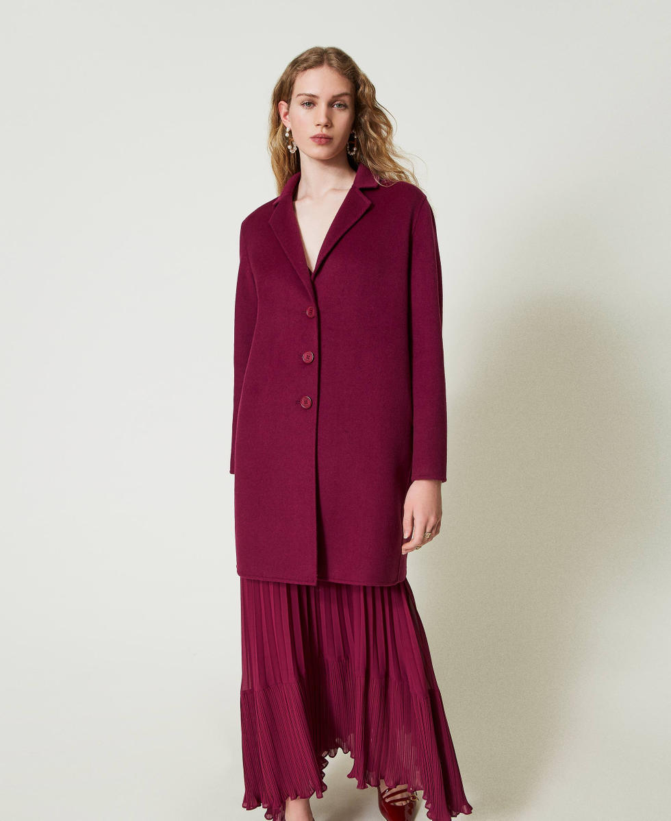 Manteau en drap double de laine m&eacute;lang&eacute;e Violet &laquo;&nbsp;Prune Rouge&nbsp;&raquo; Femme 242TP2062_05245_02