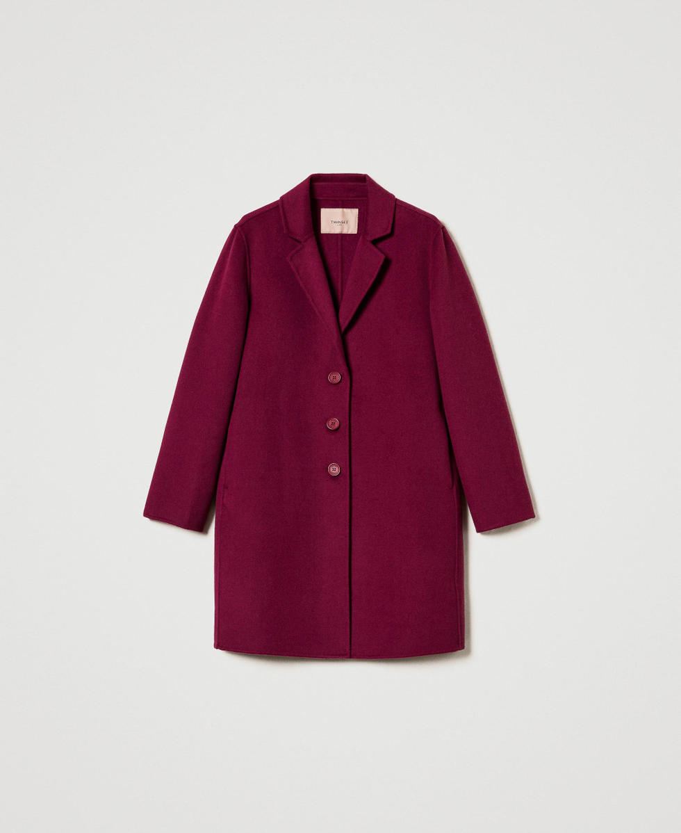Manteau en drap double de laine m&eacute;lang&eacute;e Violet &laquo;&nbsp;Prune Rouge&nbsp;&raquo; Femme 242TP2062_05245_S0