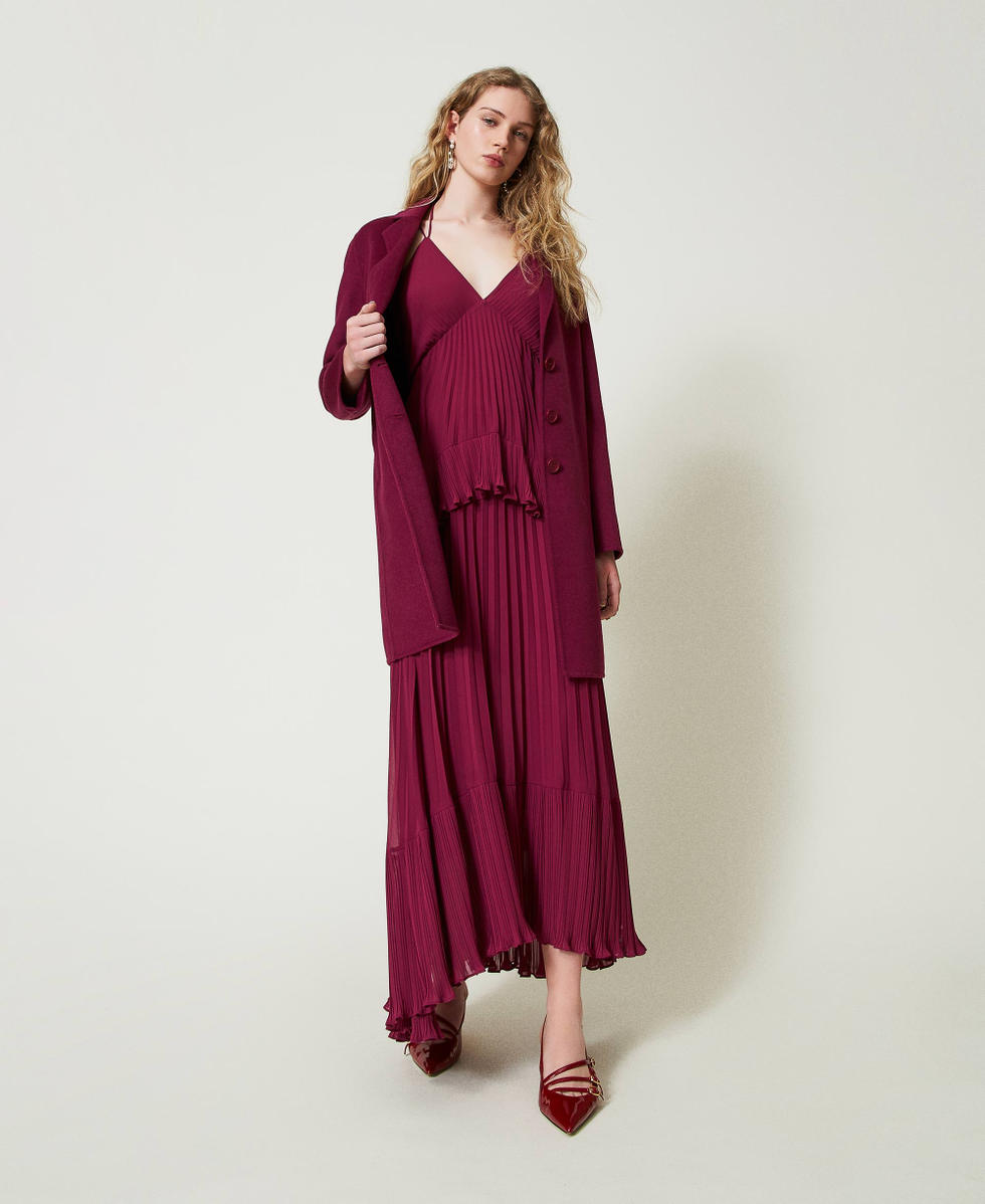 Manteau en drap double de laine m&eacute;lang&eacute;e Violet &laquo;&nbsp;Prune Rouge&nbsp;&raquo; Femme 242TP2062_05245_T0
