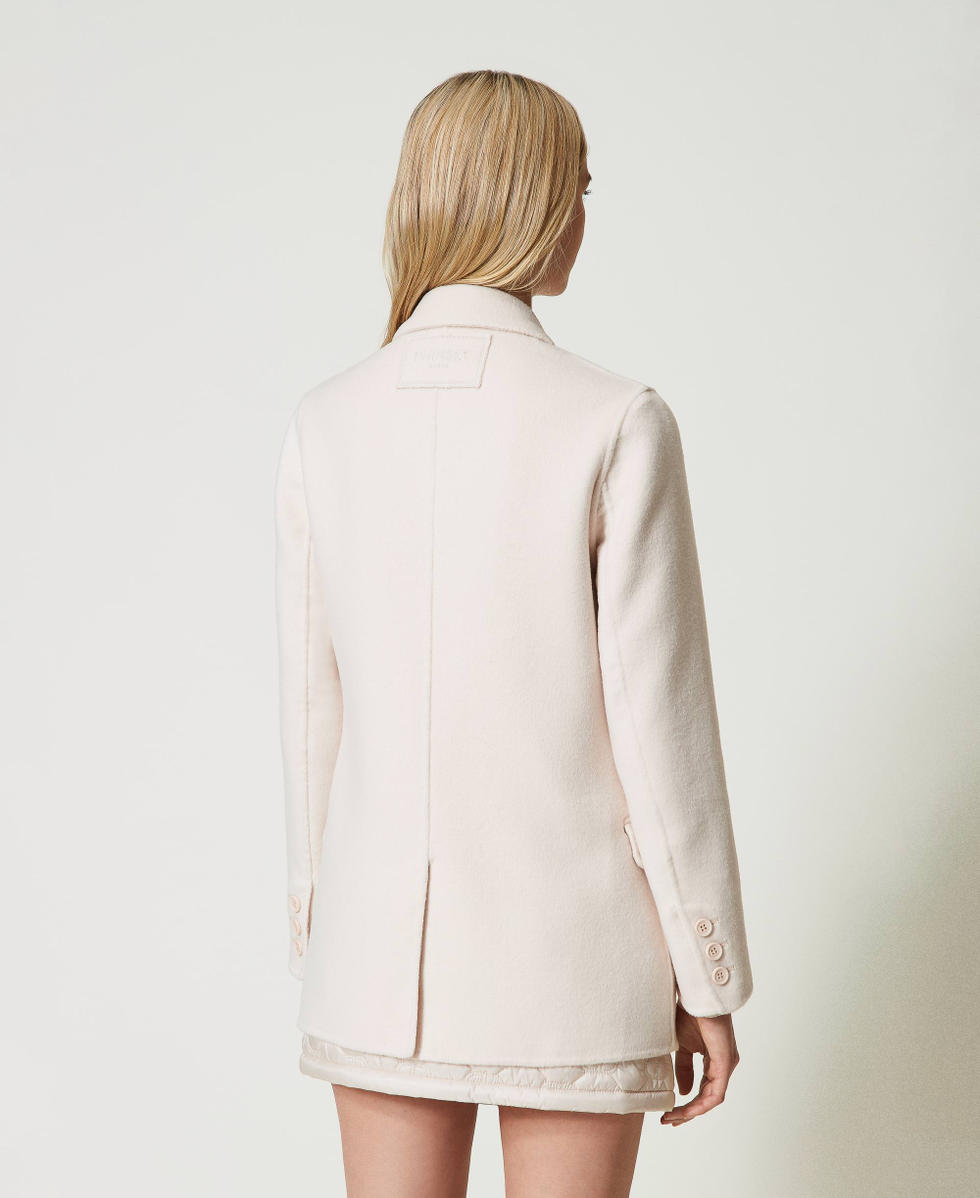 Blouson crois&eacute; en drap double de laine m&eacute;lang&eacute;e Blanc &laquo;&nbsp;Old White&nbsp;&raquo; Femme 242TP2063_11748_03