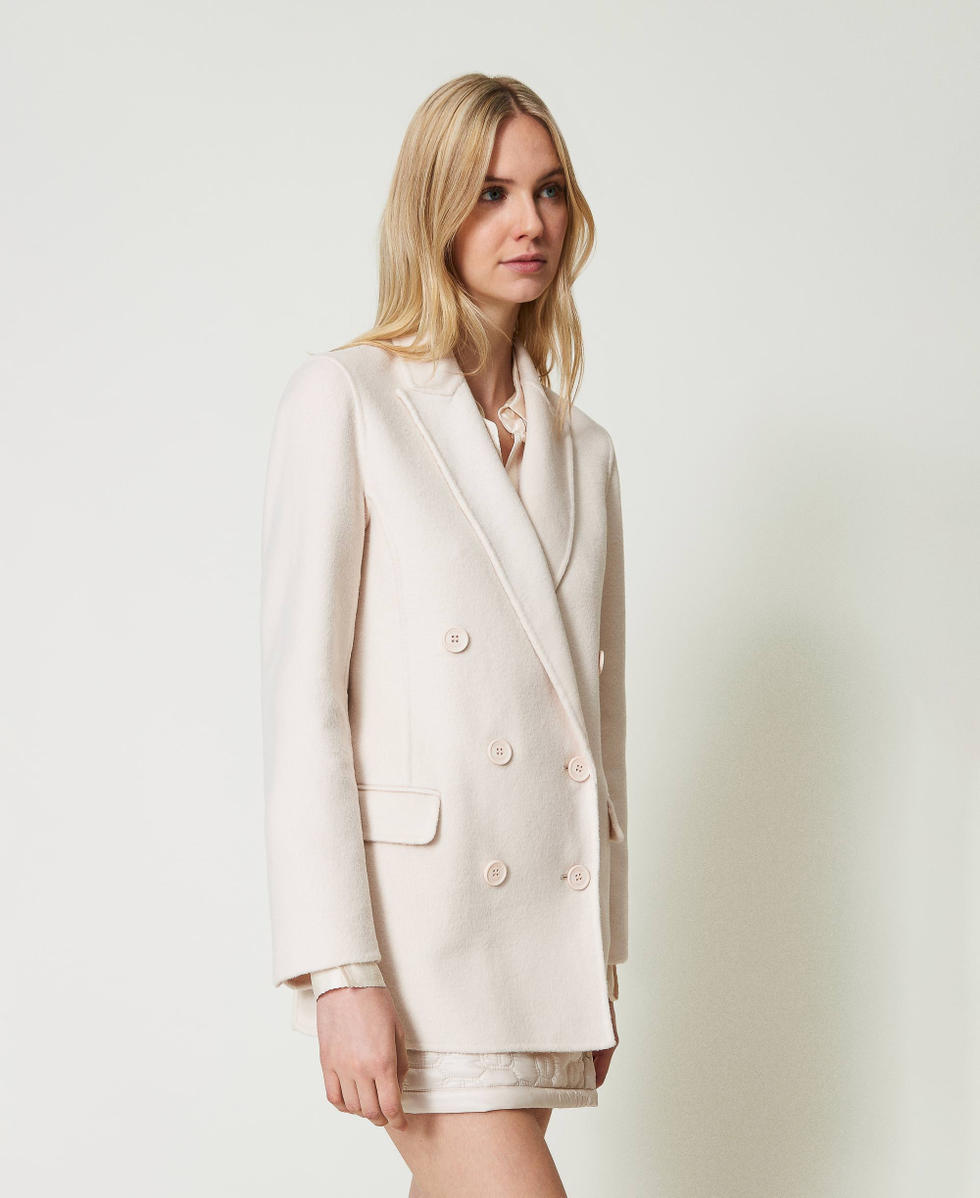 Blouson crois&eacute; en drap double de laine m&eacute;lang&eacute;e Blanc &laquo;&nbsp;Old White&nbsp;&raquo; Femme 242TP2063_11748_04