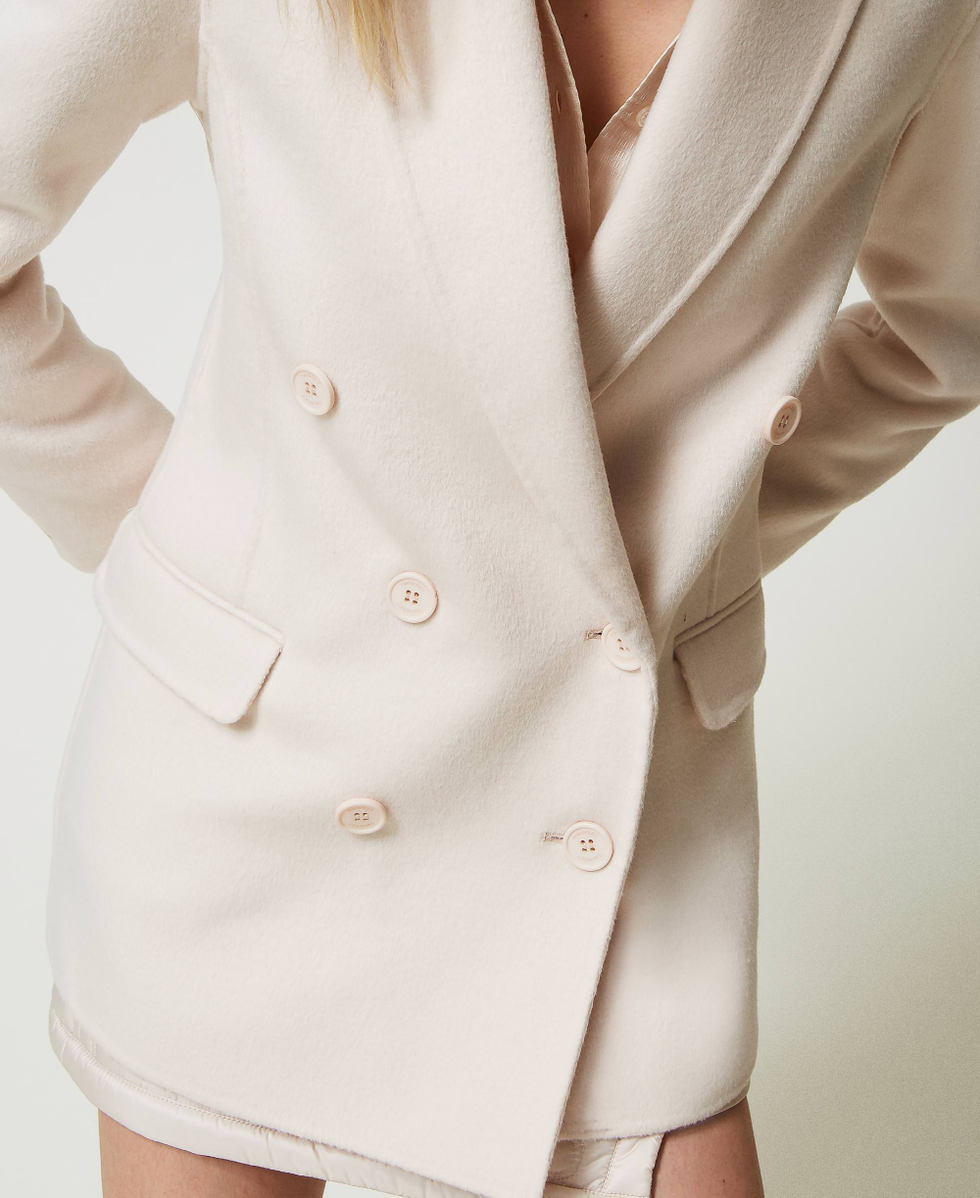 Blouson crois&eacute; en drap double de laine m&eacute;lang&eacute;e Blanc &laquo;&nbsp;Old White&nbsp;&raquo; Femme 242TP2063_11748_05
