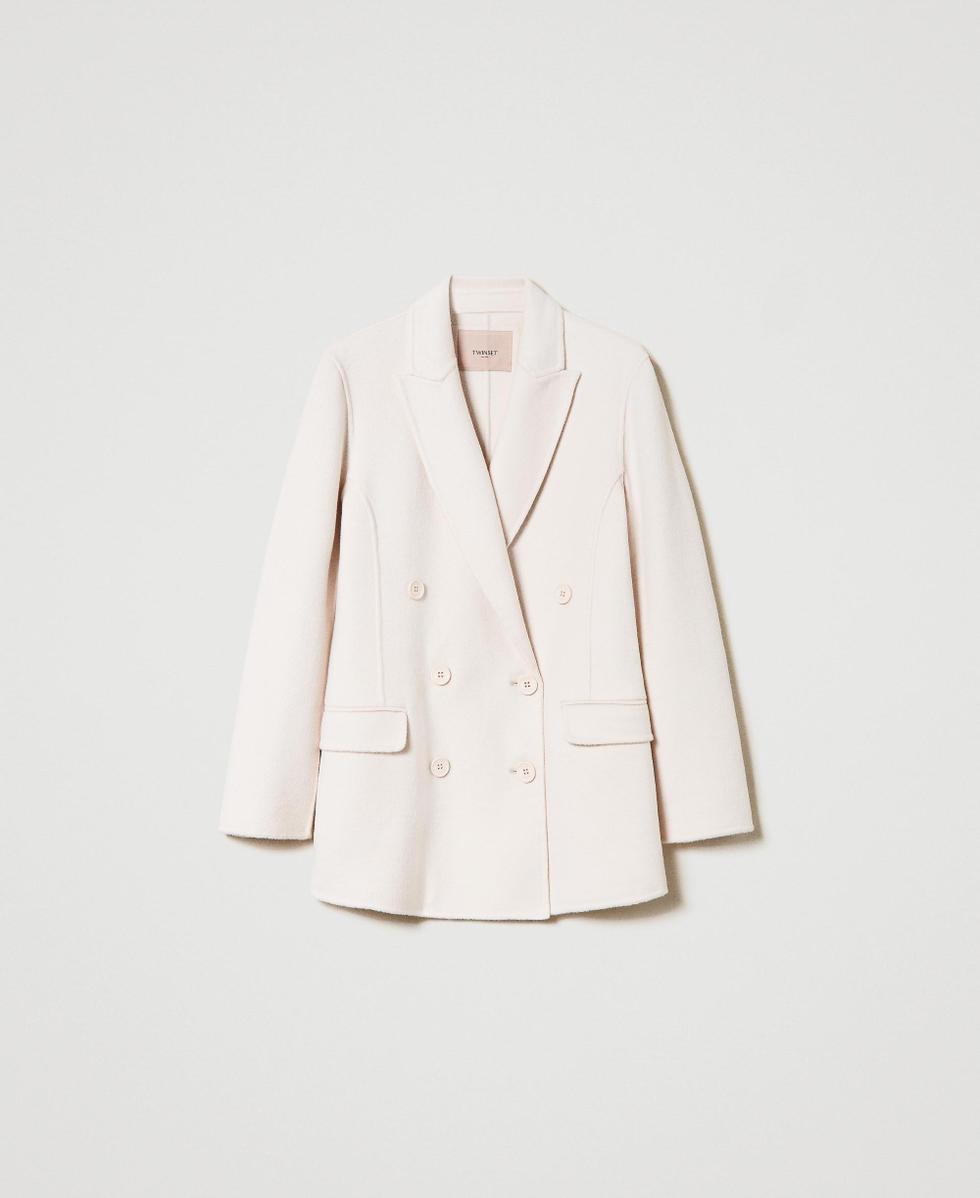 Blouson crois&eacute; en drap double de laine m&eacute;lang&eacute;e Blanc &laquo;&nbsp;Old White&nbsp;&raquo; Femme 242TP2063_11748_S0