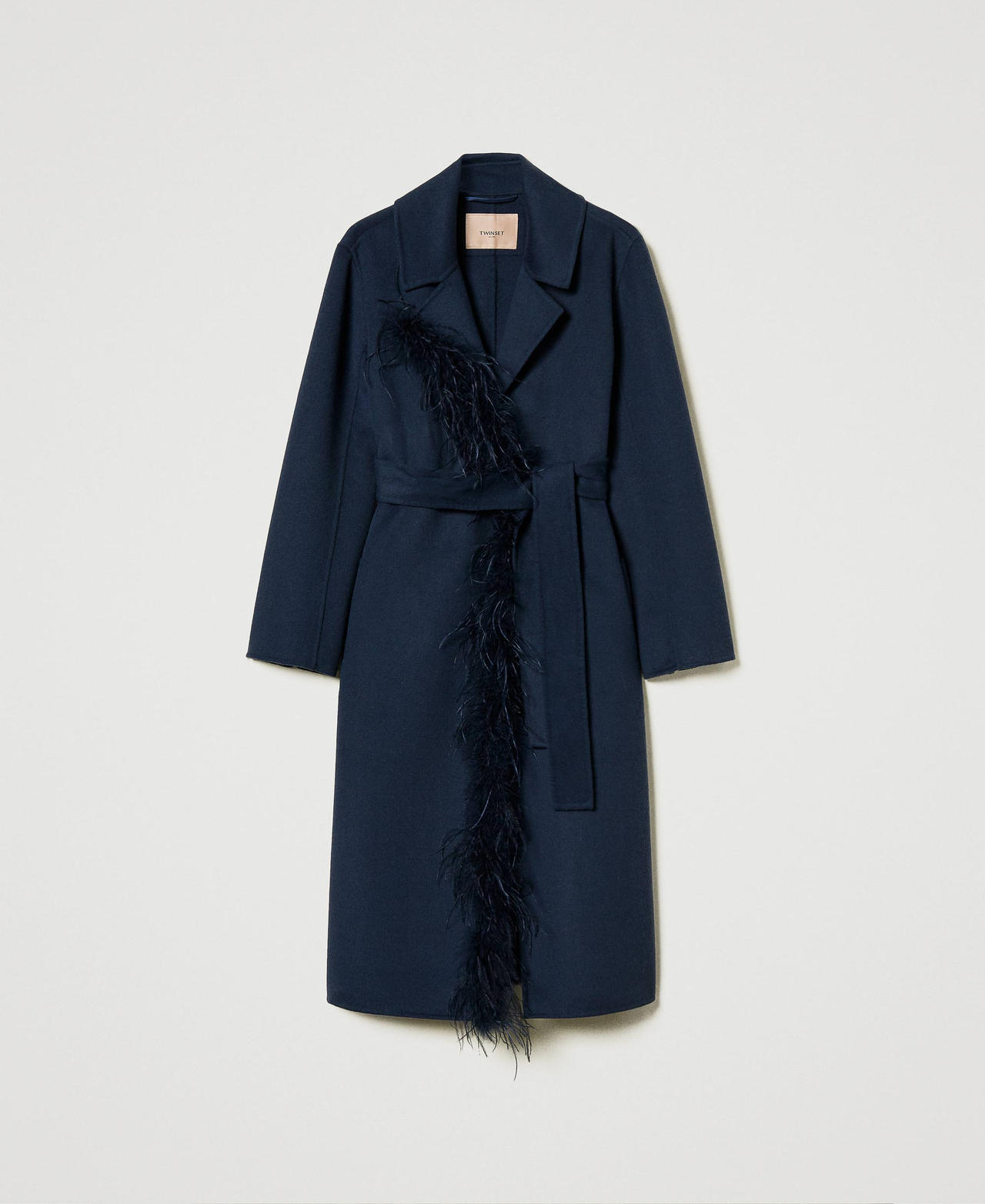 Scee by twin set Cappotto in panno double misto lana con piume
