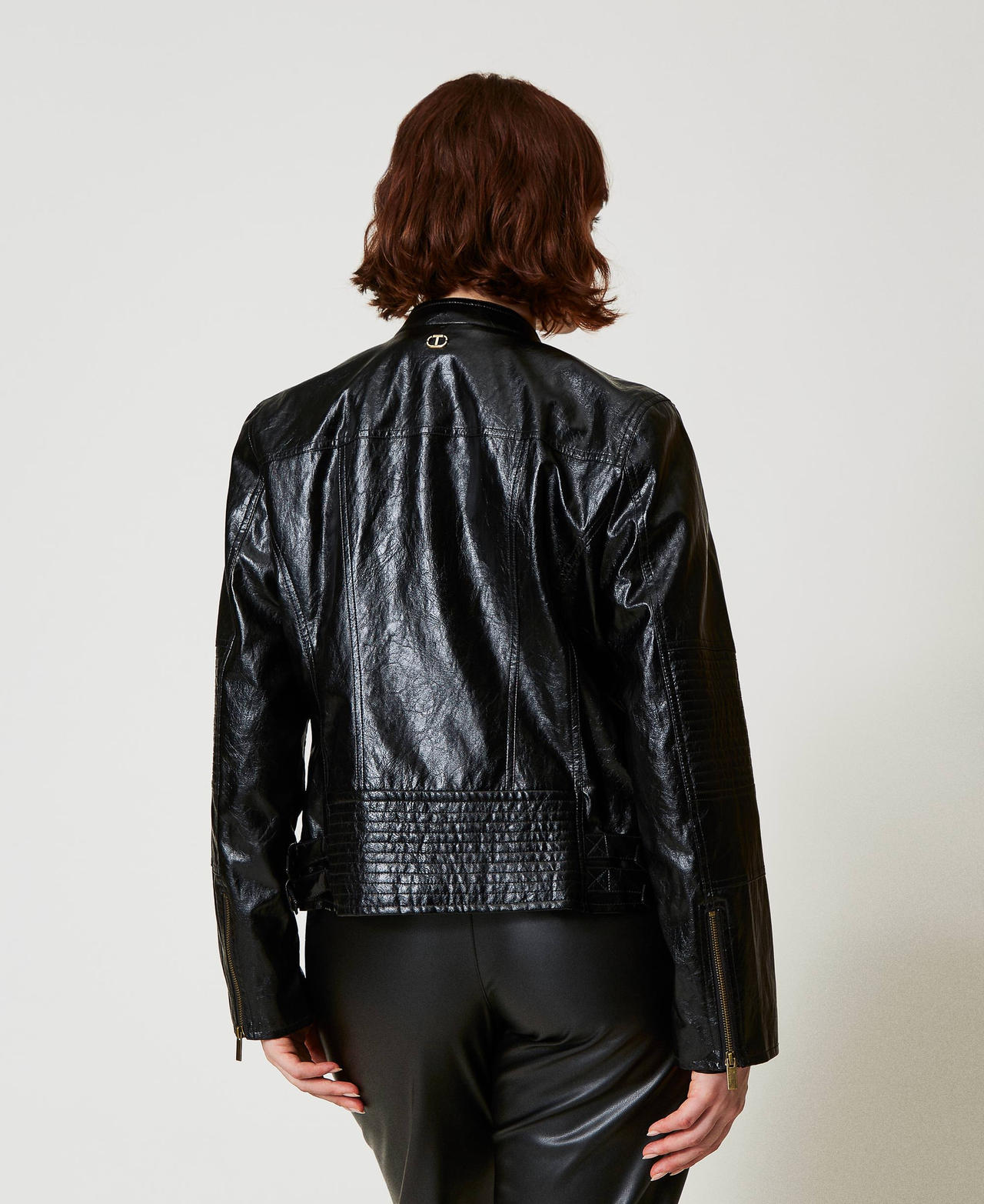 Cazadora motera efecto piel con cremallera Negro Mujer 242TP2070_00006_03