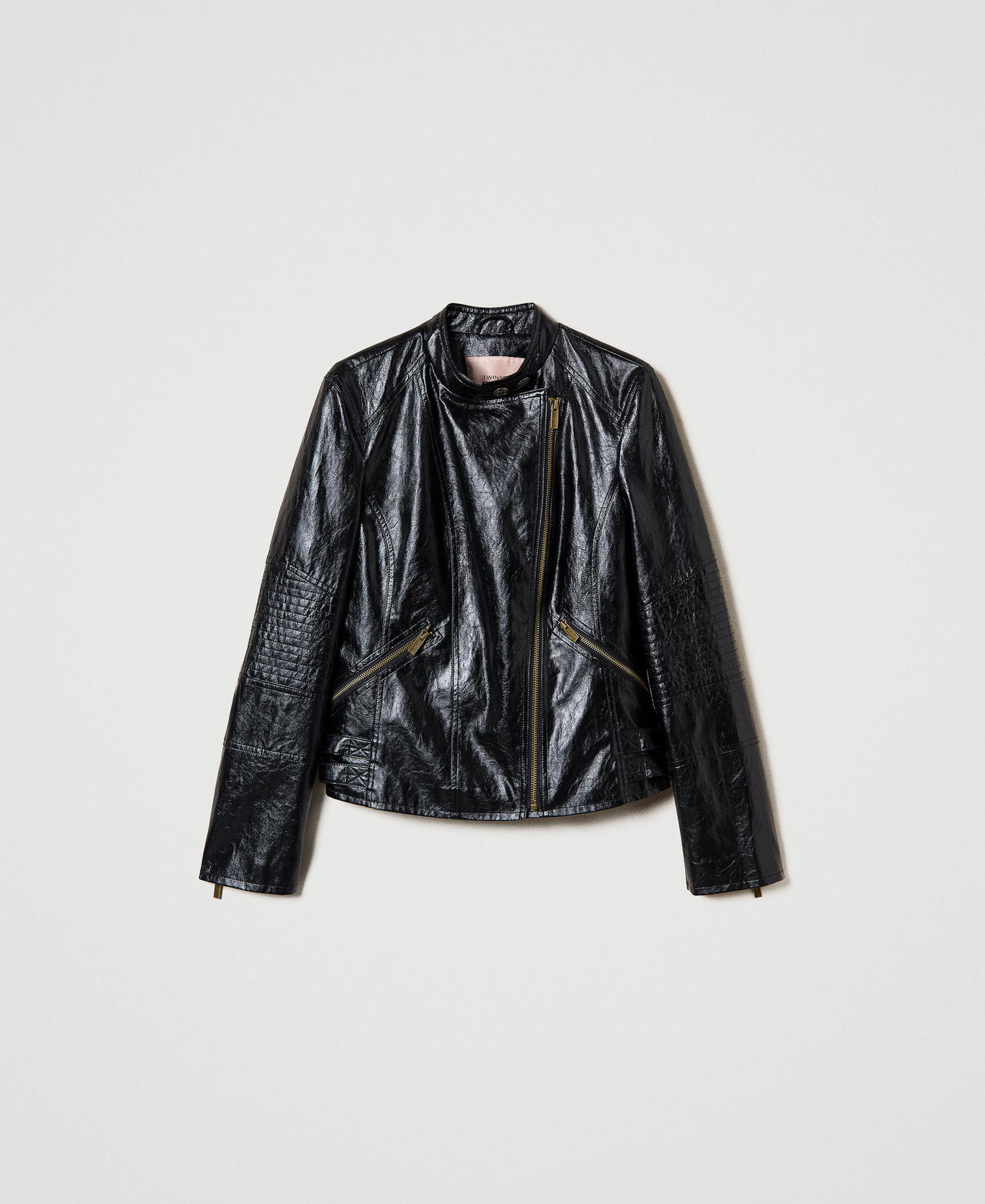 Scee by twin set Giacca chiodo effetto pelle con zip
