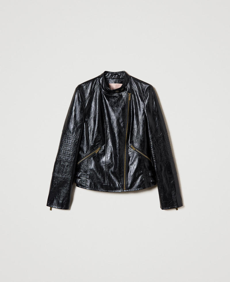 Leather-like biker jacket with zip Black Woman 242TP2070_00006_0S