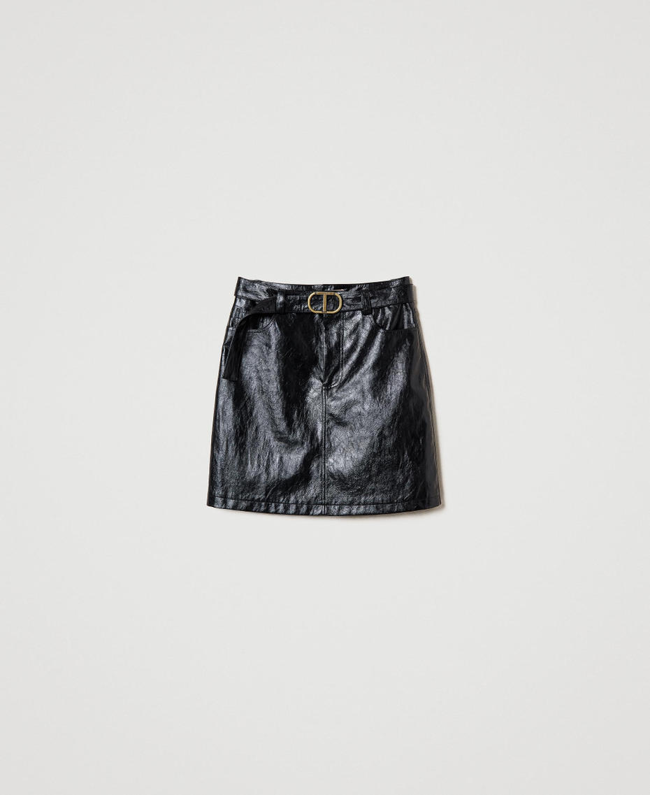 Leather-like miniskirt with belt Black Woman 242TP2071_00006_S0