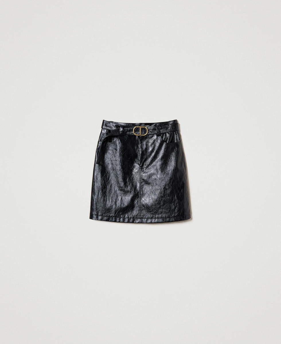 Mini-jupe effet cuir avec ceinture Noir Femme 242TP2071_00006_S0