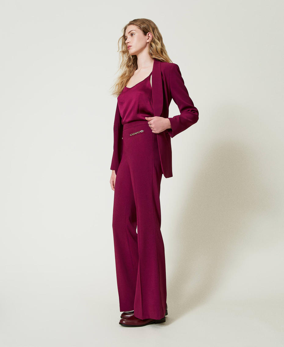 Flared trousers with Oval T chain “Red Plum” Purple Woman 242TP2083_05245_01