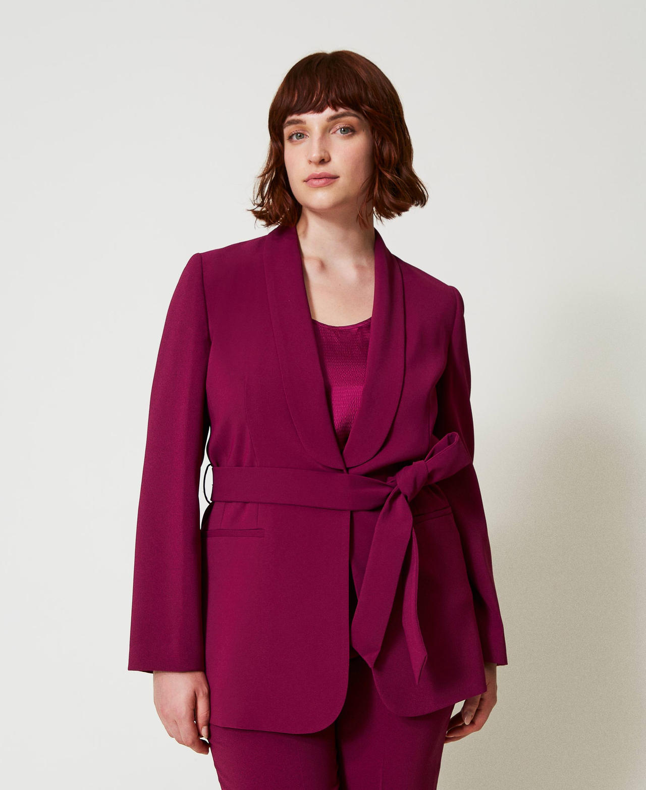 Blazer with belt and Oval T chain &ldquo;Red Plum&rdquo; Purple Woman 242TP2086_05245_01