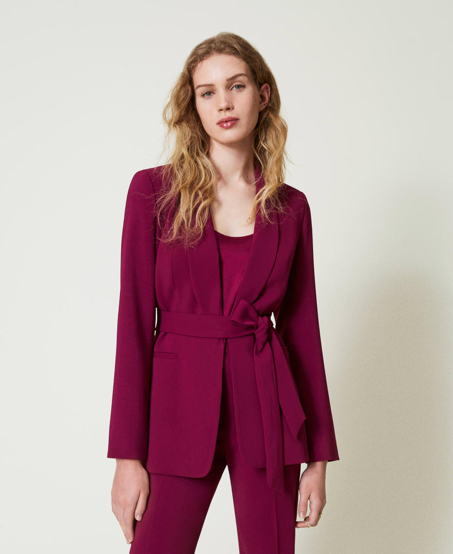 Blazer with belt and Oval T chain “Red Plum” Purple Woman 242TP2086_05245_01